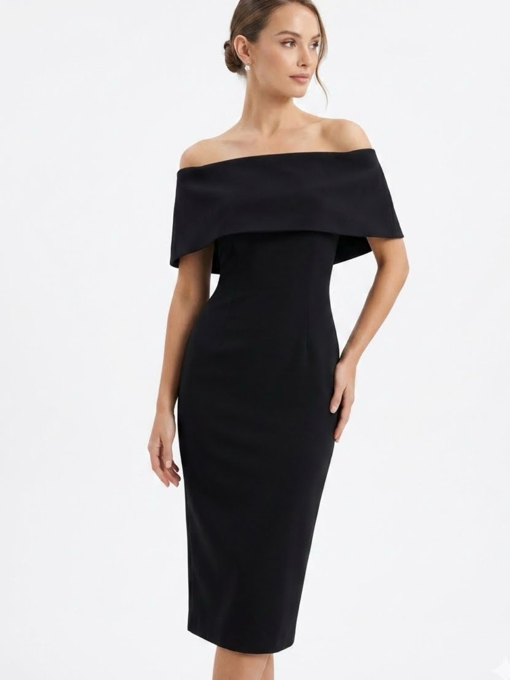 Vintage Y2K Rubber Ducky Black Off-Shoulder Bardot neckline Midi Dress Medium